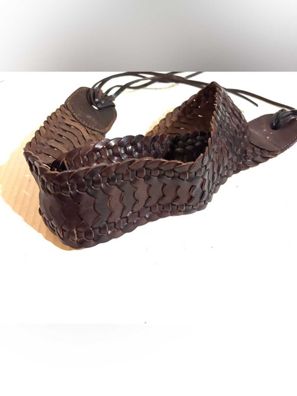 Braided vintage Leather Waist Belt - Dark Brown